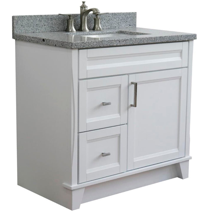 Bellaterra Home, Terni 37" White Vanity, Door on Right, Rectangle Sink on Center, Gray Granite#top-options_gray-granite-top