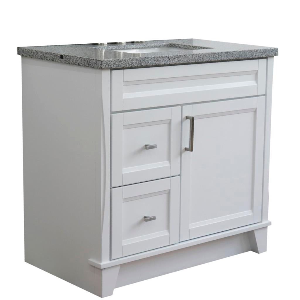 Bellaterra Home, Terni 37" White Vanity, Door on Right, Rectangle Sink on Center, Gray Granite#top-options_gray-granite-top