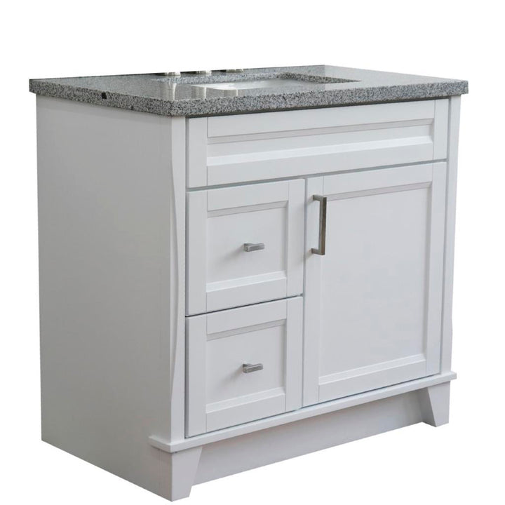 Bellaterra Home, Terni 37" White Vanity, Door on Right, Rectangle Sink on Center, Gray Granite#top-options_gray-granite-top