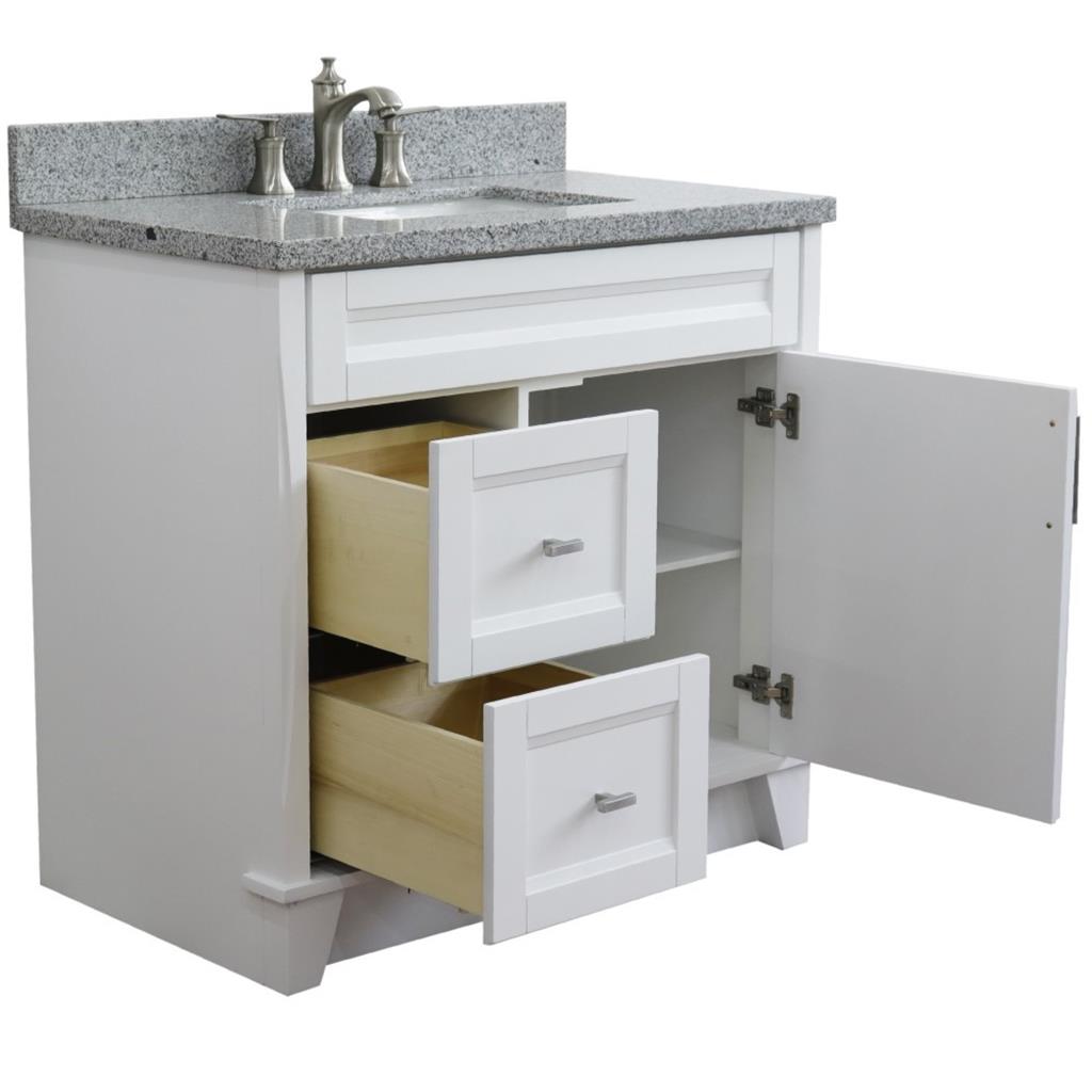 Bellaterra Home, Terni 37" White Vanity, Door on Right, Rectangle Sink on Center, Gray Granite#top-options_gray-granite-top