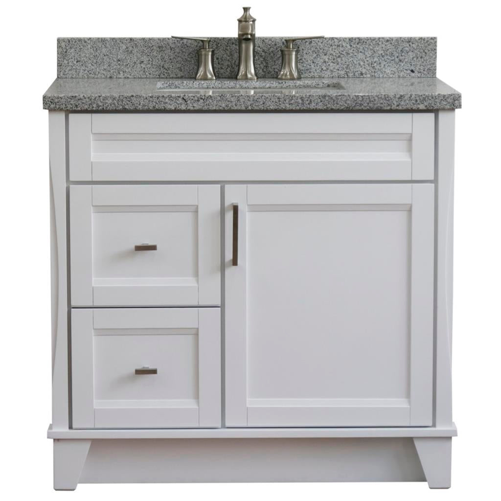 Bellaterra Home, Terni 37" White Vanity, Door on Right, Rectangle Sink on Center, Gray Granite#top-options_gray-granite-top