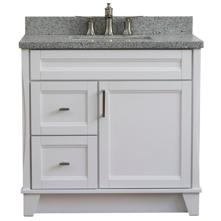 Bellaterra Home, Terni 37" White Vanity, Door on Right, Rectangle Sink on Center, Gray Granite#top-options_gray-granite-top