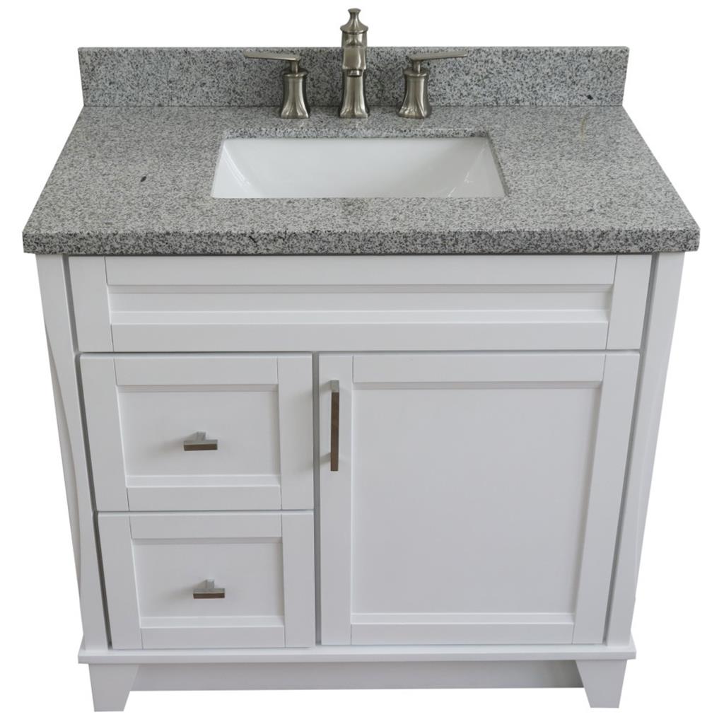 Bellaterra Home, Terni 37" White Vanity, Door on Right, Rectangle Sink on Center, Gray Granite#top-options_gray-granite-top