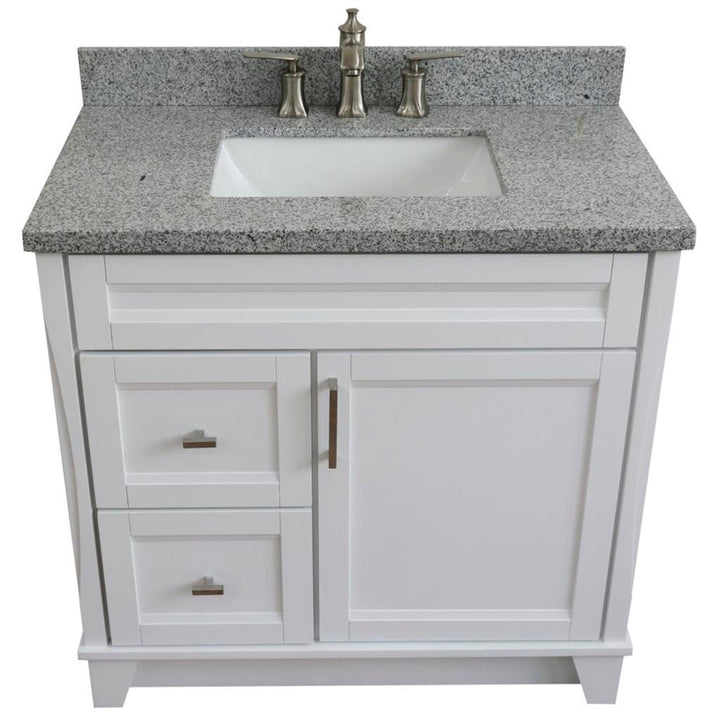 Bellaterra Home, Terni 37" White Vanity, Door on Right, Rectangle Sink on Center, Gray Granite#top-options_gray-granite-top