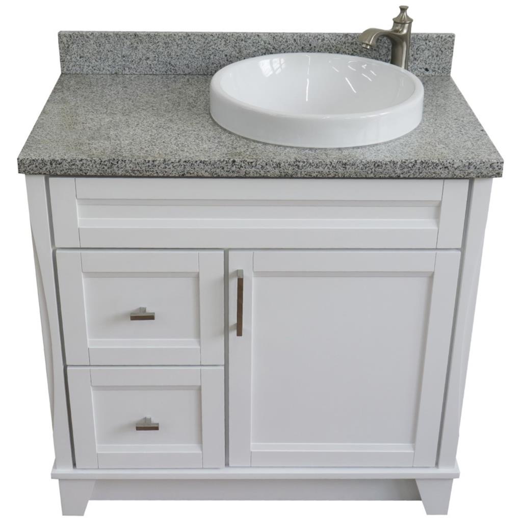 Bellaterra Home, Terni 37" White Vanity, Door on Right, Round Sink on Right, Gray Granite#top-options_gray-granite-top