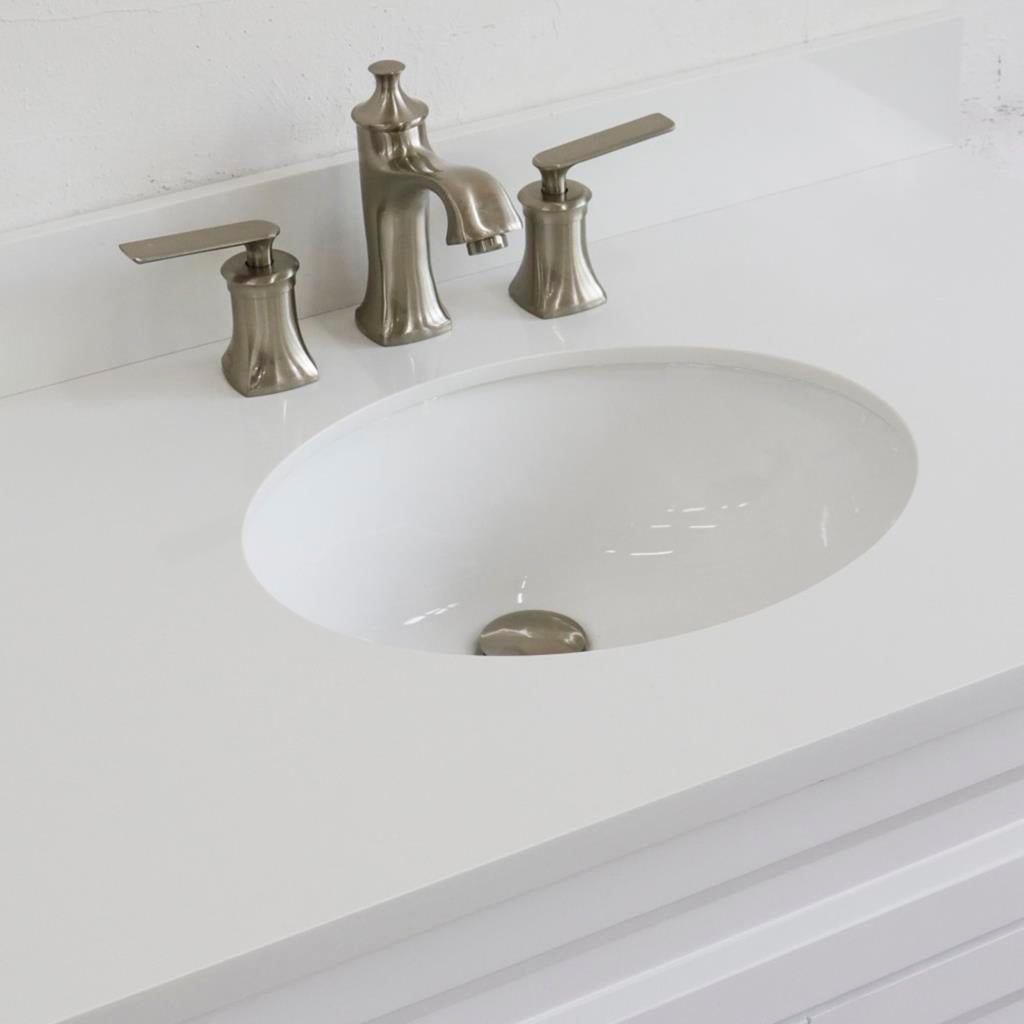 Bellaterra Home, Terni 37" White Vanity, Door on Right, Oval Sink on Center, White Quartz#top-options_white-quartz-top