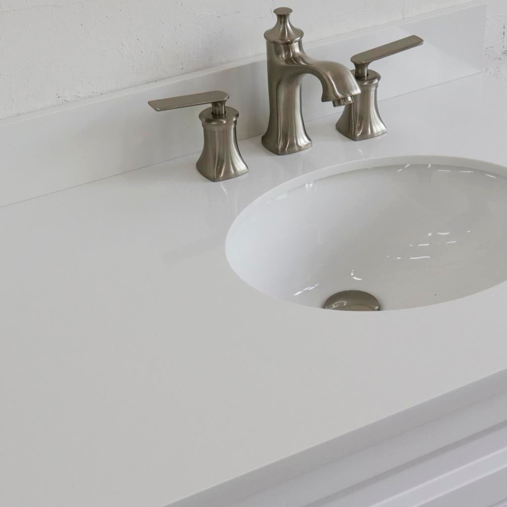 Bellaterra Home, Terni 37" White Vanity, Door on Right, Oval Sink on Right, White Quartz#top-options_white-quartz-top