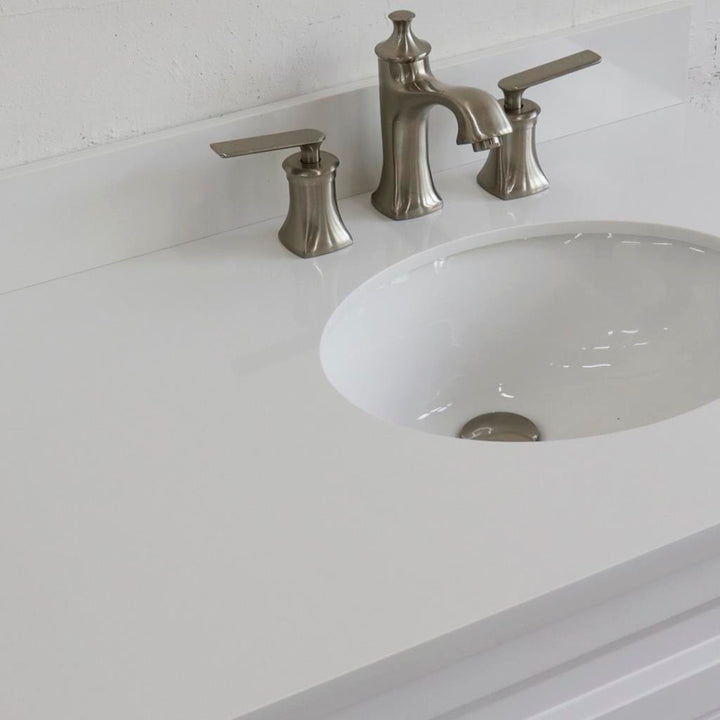 Bellaterra Home, Terni 37" White Vanity, Door on Right, Oval Sink on Right, White Quartz#top-options_white-quartz-top