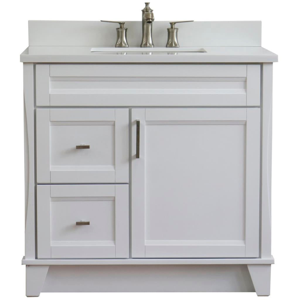 Bellaterra Home, Terni 37" White Vanity, Door on Right, Rectangle Sink on Center, White Quartz#top-options_white-quartz-top