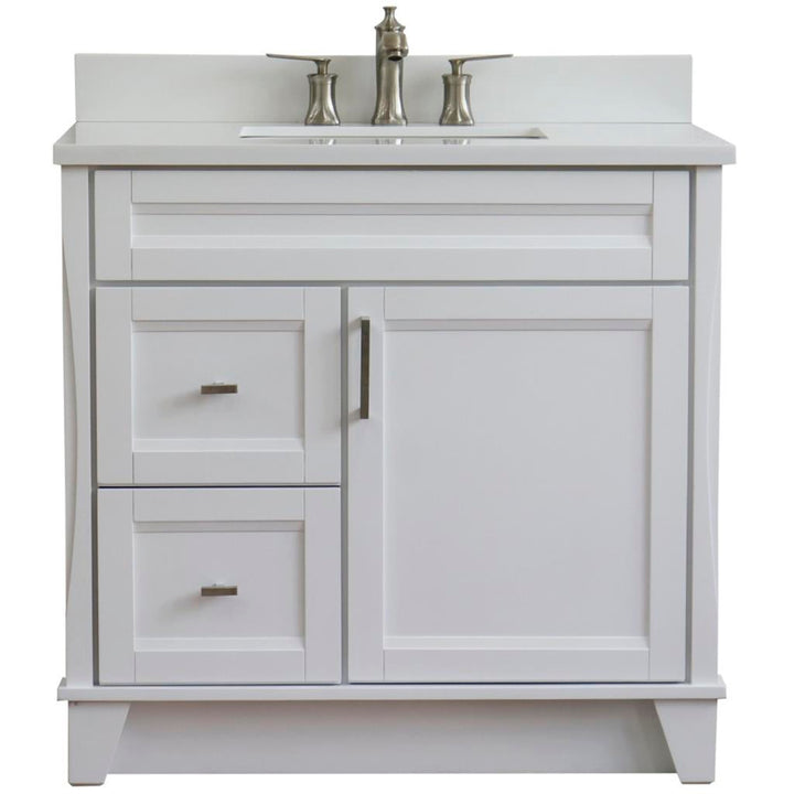 Bellaterra Home, Terni 37" White Vanity, Door on Right, Rectangle Sink on Center, White Quartz#top-options_white-quartz-top