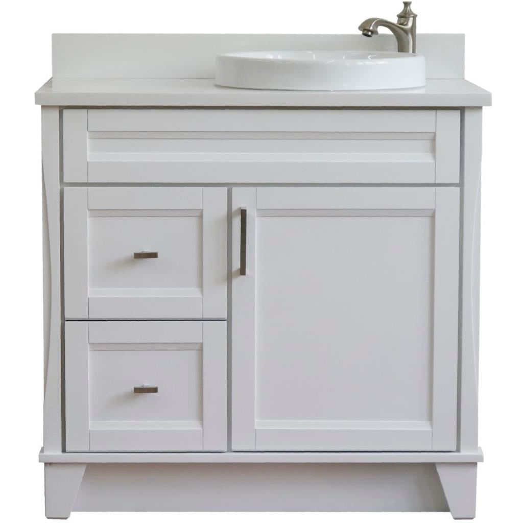 Bellaterra Home, Terni 37" White Vanity, Door on Right, Round Sink on Right, White Quartz#top-options_white-quartz-top