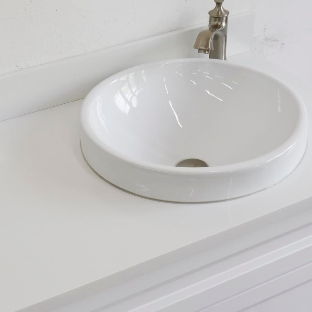 Bellaterra Home, Terni 37" White Vanity, Door on Right, Round Sink on Right, White Quartz#top-options_white-quartz-top