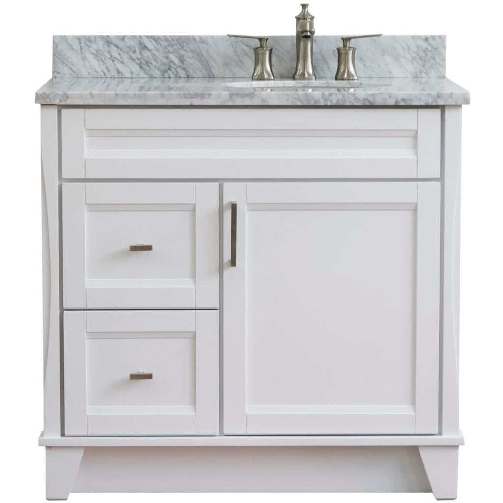 Bellaterra Home, Terni 37" White Vanity, Door on Right, Oval Sink on Right, White Carrara Marble#top-options_white-carrara-marble-top