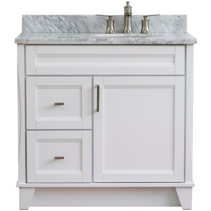 Bellaterra Home, Terni 37" White Vanity, Door on Right, Oval Sink on Right, White Carrara Marble#top-options_white-carrara-marble-top