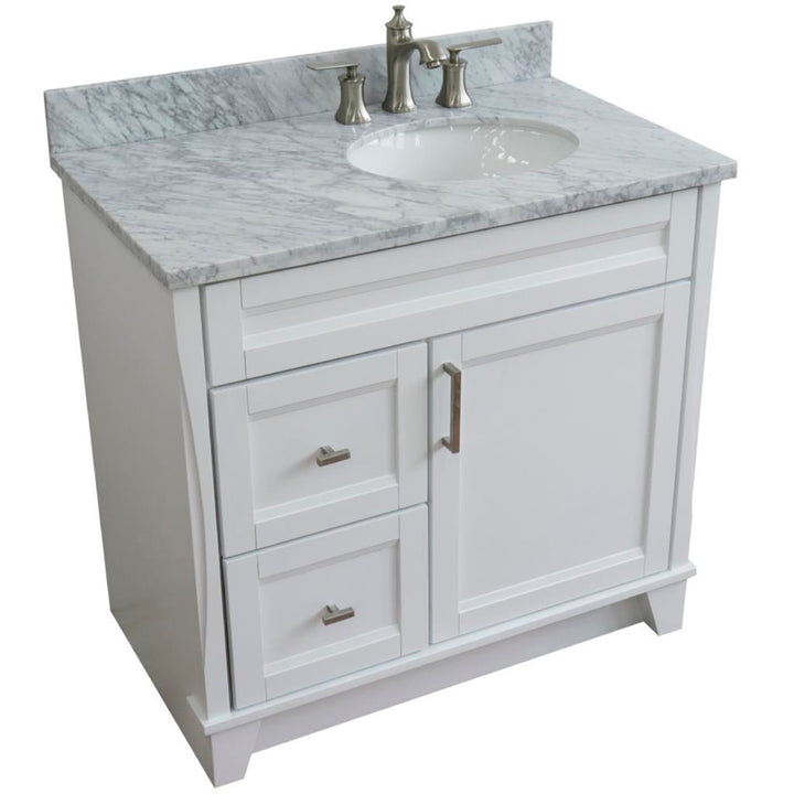 Bellaterra Home, Terni 37" White Vanity, Door on Right, Oval Sink on Right, White Carrara Marble#top-options_white-carrara-marble-top