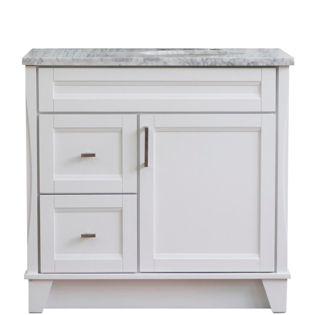Bellaterra Home, Terni 37" White Vanity, Door on Right, Oval Sink on Right, White Carrara Marble#top-options_white-carrara-marble-top