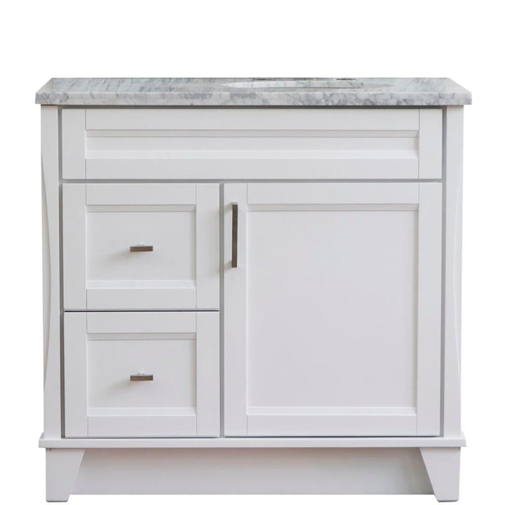 Bellaterra Home, Terni 37" White Vanity, Door on Right, Oval Sink on Right, White Carrara Marble#top-options_white-carrara-marble-top