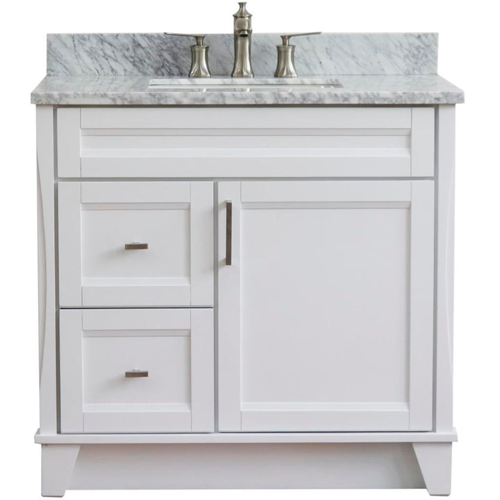 Bellaterra Home, Terni 37" White Vanity, Door on Right, Rectangle Sink on Center, White Carrara Marble#top-options_white-carrara-marble-top