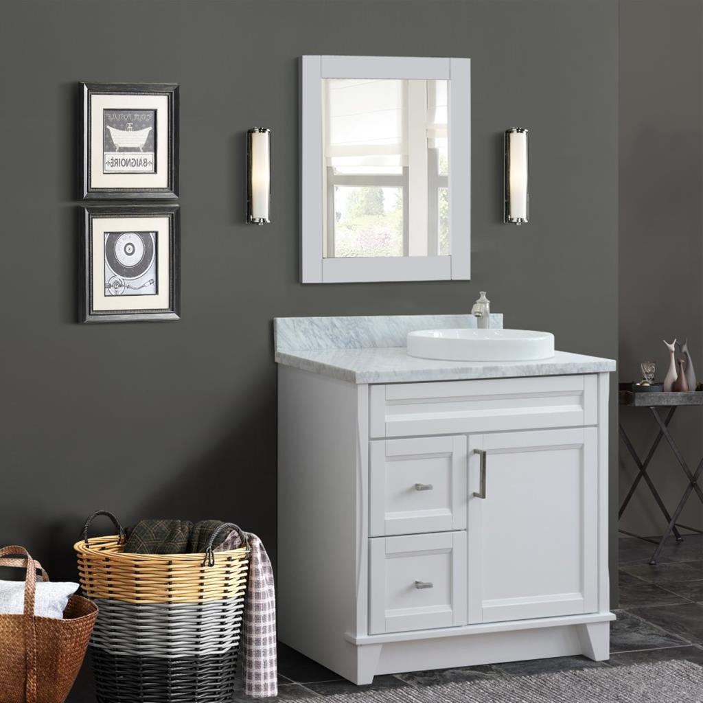Bellaterra Home, Terni 37" White Vanity, Door on Right, Round Sink on Right, White Carrara Marble#top-options_white-carrara-marble-top