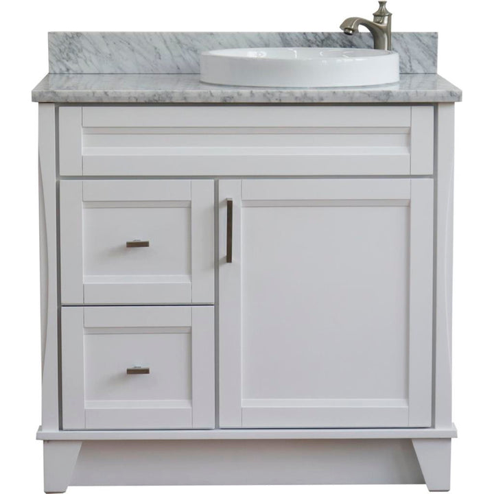 Bellaterra Home, Terni 37" White Vanity, Door on Right, Round Sink on Right, White Carrara Marble#top-options_white-carrara-marble-top