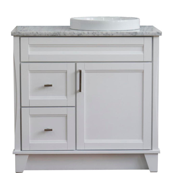 Bellaterra Home, Terni 37" White Vanity, Door on Right, Round Sink on Right, White Carrara Marble#top-options_white-carrara-marble-top