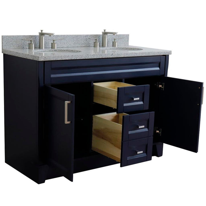 Bellaterra Home, Terni 49" Blue Double Vanity, Oval Sink, Gray Granite#top-options_gray-granite-top
