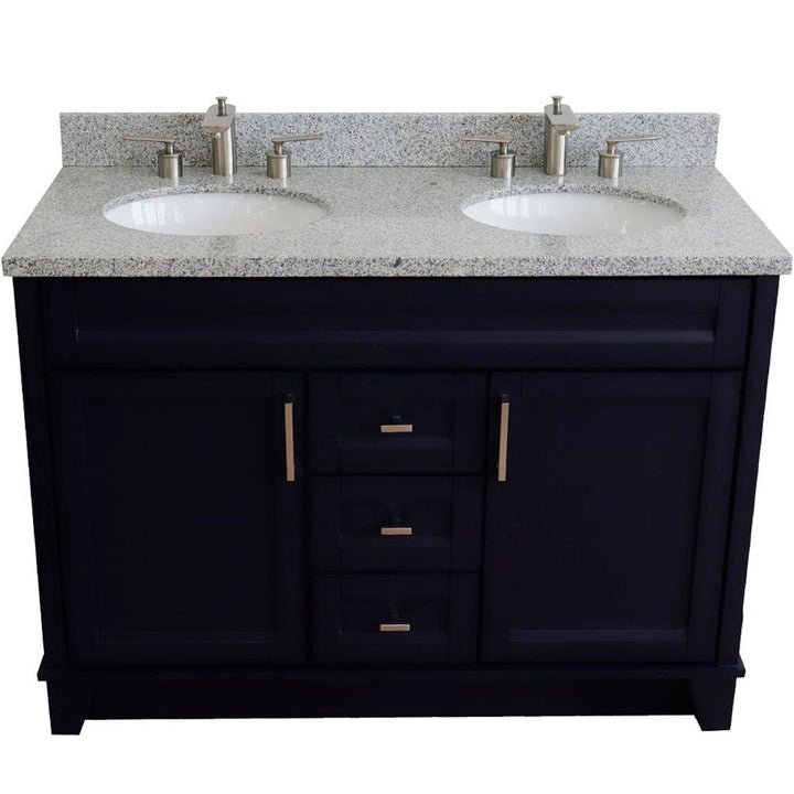 Bellaterra Home, Terni 49" Blue Double Vanity, Oval Sink, Gray Granite#top-options_gray-granite-top