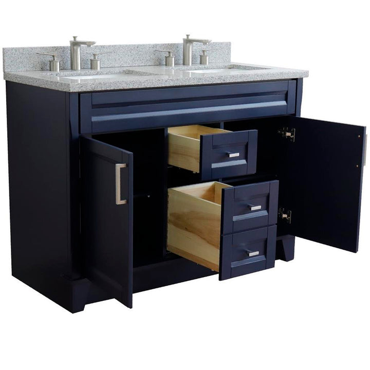Bellaterra Home, Terni 49" Blue Double Vanity, Rectangle Sink, Gray Granite#top-options_gray-granite-top