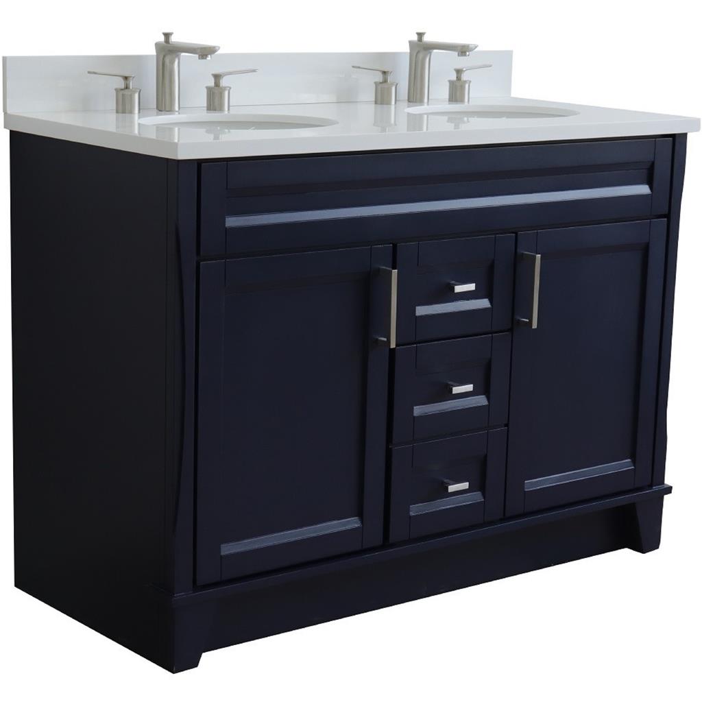 Bellaterra Home, Terni 49" Blue Double Vanity, Oval Sink, White Quartz#top-options_white-quartz-top