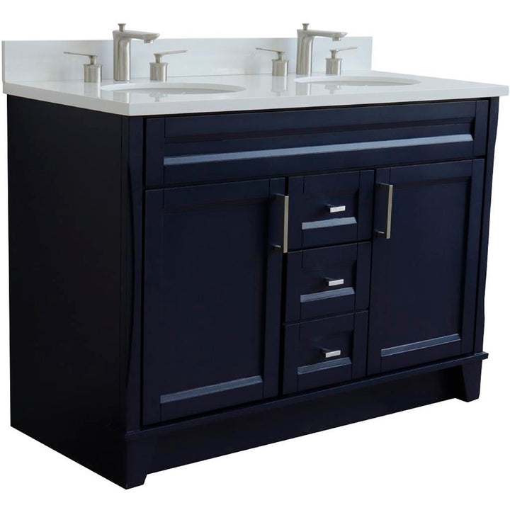 Bellaterra Home, Terni 49" Blue Double Vanity, Oval Sink, White Quartz#top-options_white-quartz-top
