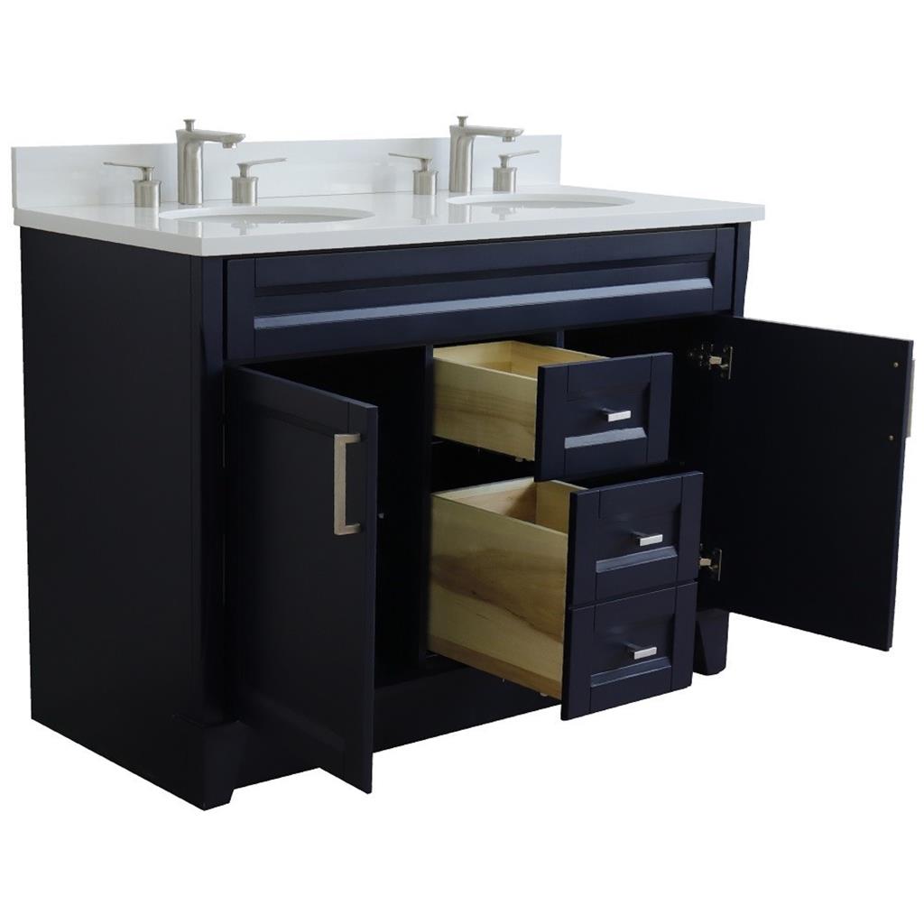Bellaterra Home, Terni 49" Blue Double Vanity, Oval Sink, White Quartz#top-options_white-quartz-top