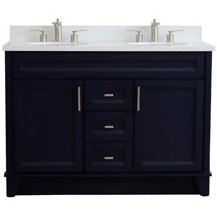 Bellaterra Home, Terni 49" Blue Double Vanity, Oval Sink, White Quartz#top-options_white-quartz-top