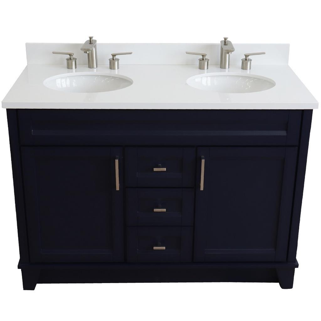 Bellaterra Home, Terni 49" Blue Double Vanity, Oval Sink, White Quartz#top-options_white-quartz-top