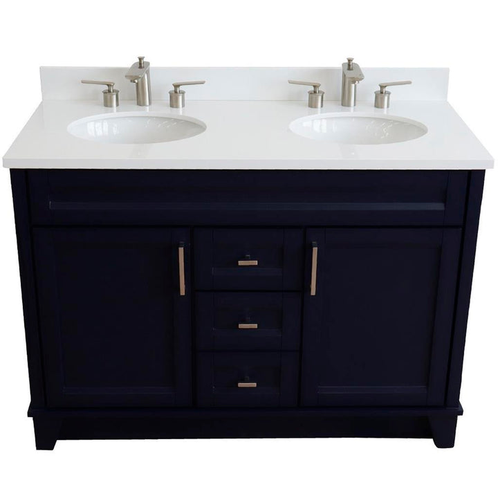 Bellaterra Home, Terni 49" Blue Double Vanity, Oval Sink, White Quartz#top-options_white-quartz-top