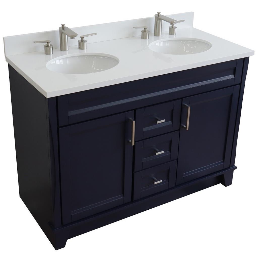 Bellaterra Home, Terni 49" Blue Double Vanity, Oval Sink, White Quartz#top-options_white-quartz-top