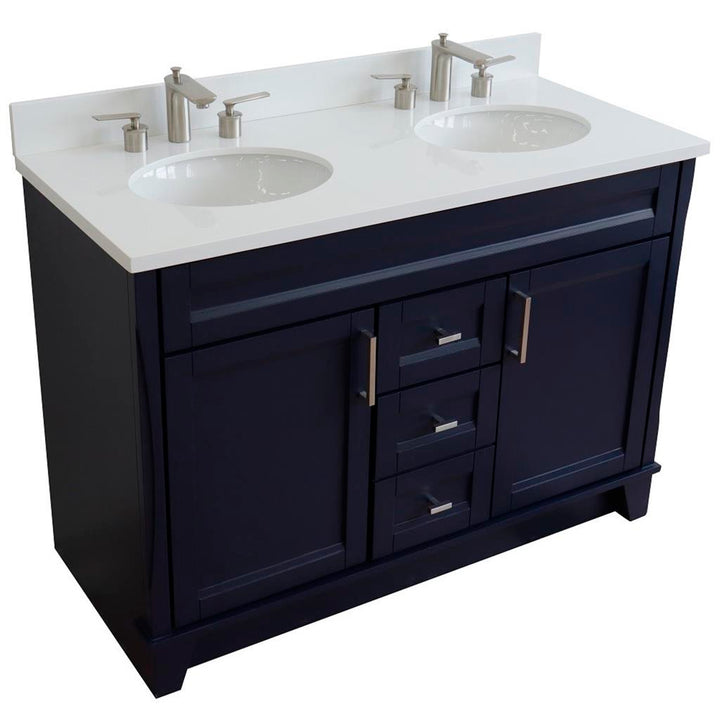 Bellaterra Home, Terni 49" Blue Double Vanity, Oval Sink, White Quartz#top-options_white-quartz-top