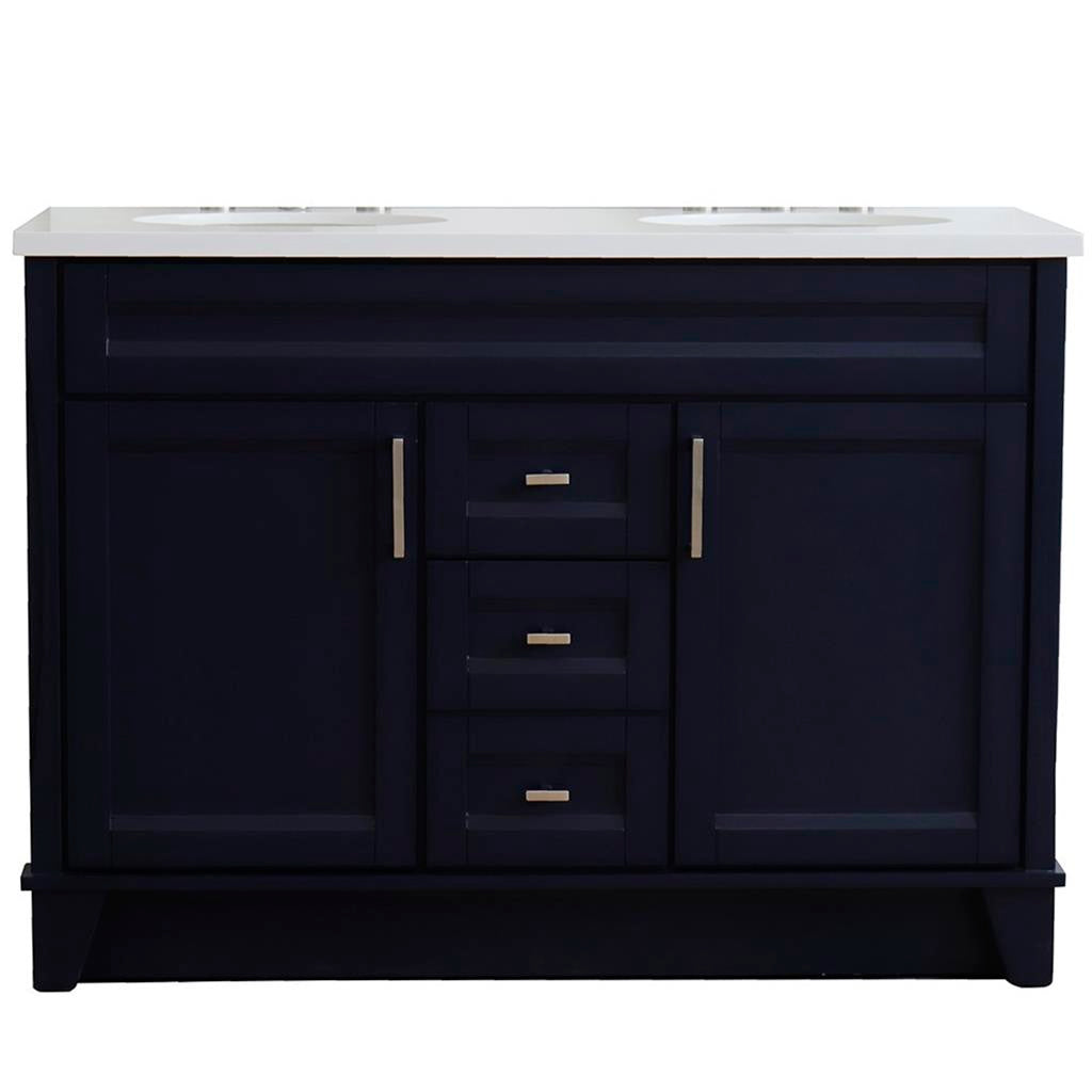 Bellaterra Home, Terni 49" Blue Double Vanity, Oval Sink, White Quartz#top-options_white-quartz-top