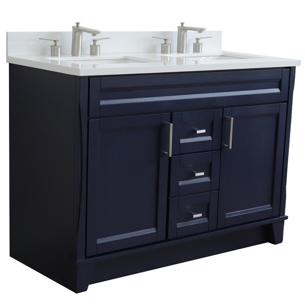 Bellaterra Home, Terni 49" Blue Double Vanity, Rectangle Sink, White Quartz#top-options_white-quartz-top