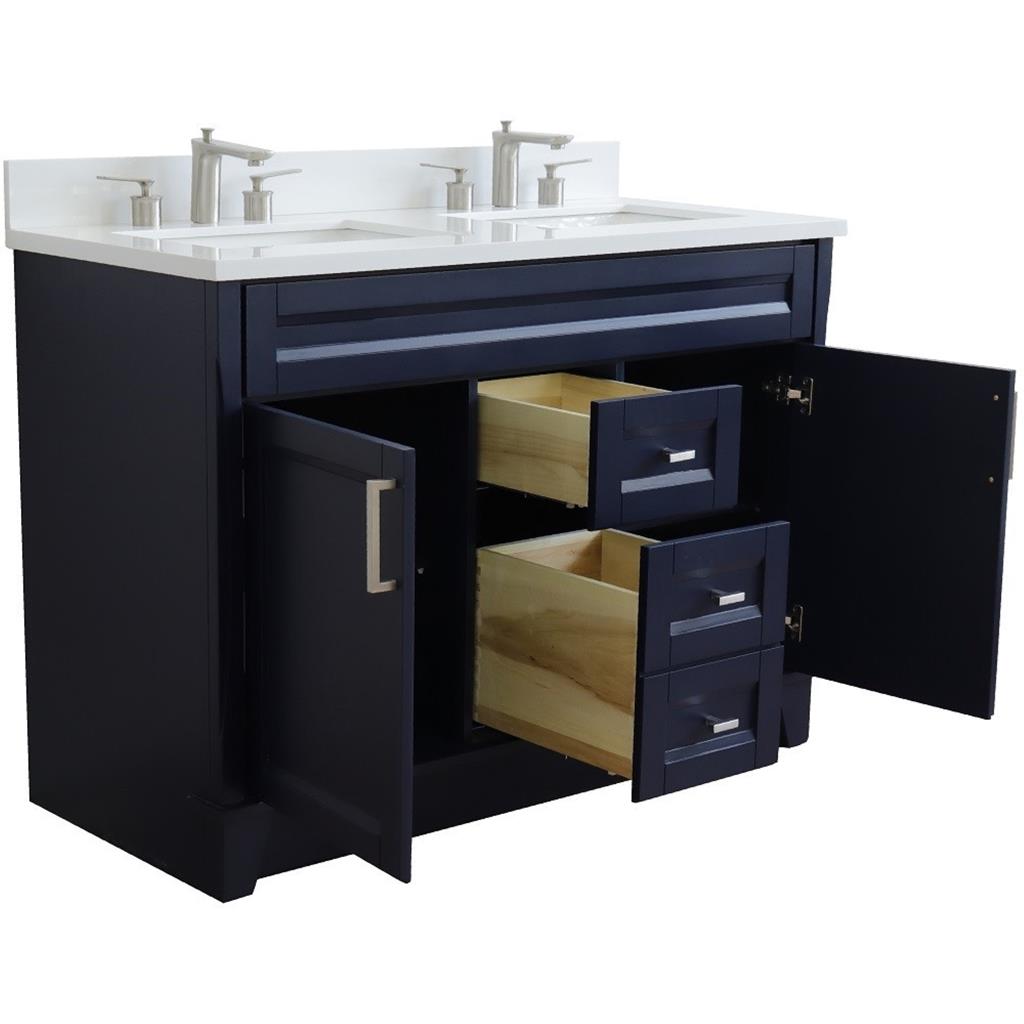 Bellaterra Home, Terni 49" Blue Double Vanity, Rectangle Sink, White Quartz#top-options_white-quartz-top