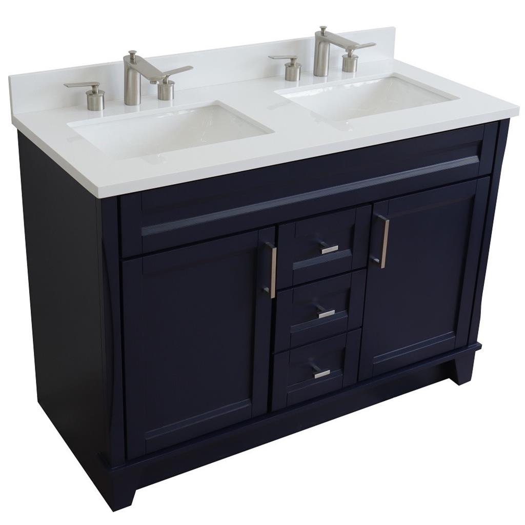 Bellaterra Home, Terni 49" Blue Double Vanity, Rectangle Sink, White Quartz#top-options_white-quartz-top