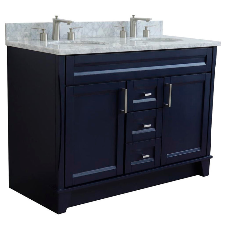 Bellaterra Home, Terni 49" Blue Double Vanity, Oval Sink, White Carrara Marble#top-options_white-carrara-marble-top