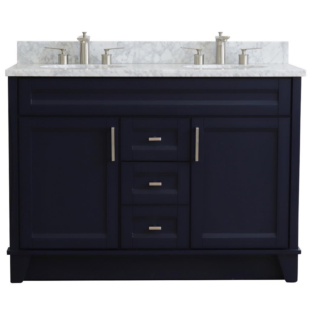 Bellaterra Home, Terni 49" Blue Double Vanity, Oval Sink, White Carrara Marble#top-options_white-carrara-marble-top