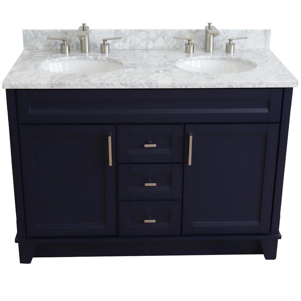 Bellaterra Home, Terni 49" Blue Double Vanity, Oval Sink, White Carrara Marble#top-options_white-carrara-marble-top