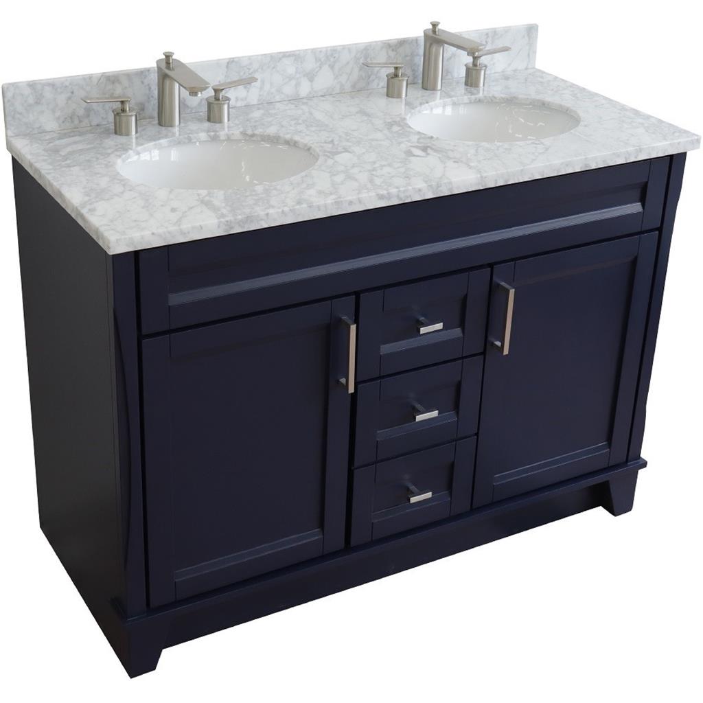 Bellaterra Home, Terni 49" Blue Double Vanity, Oval Sink, White Carrara Marble#top-options_white-carrara-marble-top