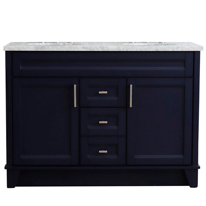 Bellaterra Home, Terni 49" Blue Double Vanity, Oval Sink, White Carrara Marble#top-options_white-carrara-marble-top