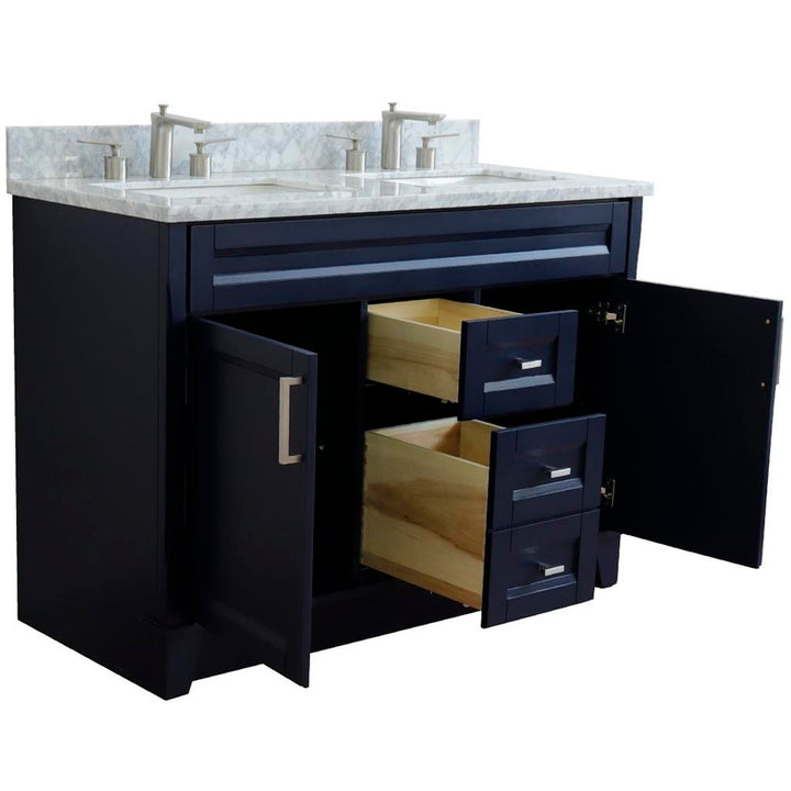 Bellaterra Home, Terni 49" Blue Double Vanity, Rectangle Sink, White Carrara Marble#top-options_white-carrara-marble-top