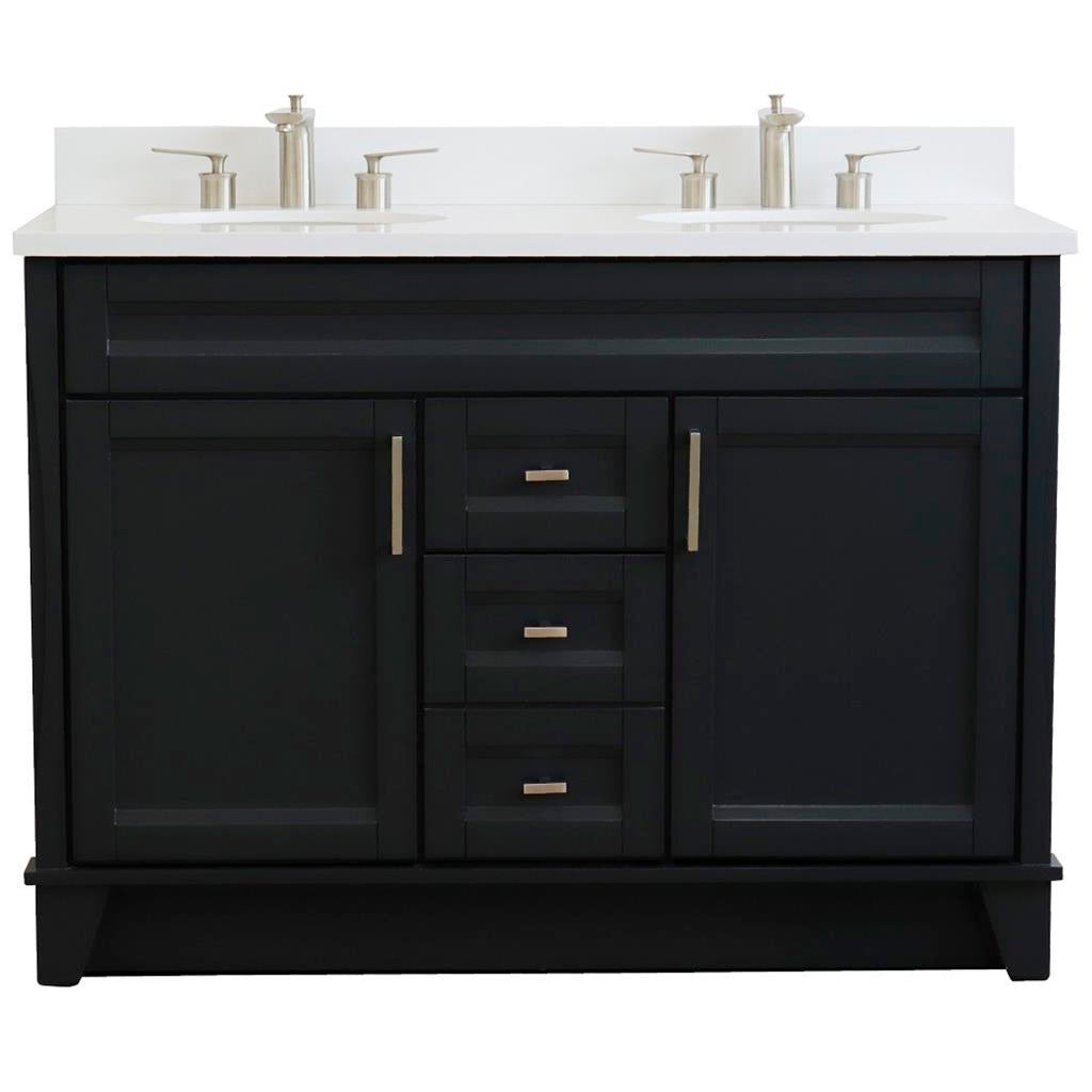 Bellaterra Home, Terni 49" Dark Gray Double Vanity, Oval Sink, White Quartz#top-options_white-quartz-top