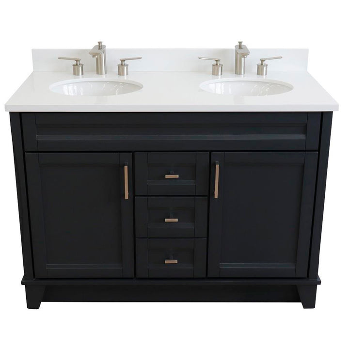 Bellaterra Home, Terni 49" Dark Gray Double Vanity, Oval Sink, White Quartz#top-options_white-quartz-top