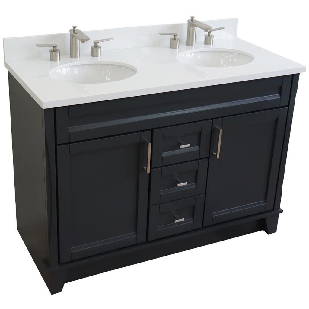 Bellaterra Home, Terni 49" Dark Gray Double Vanity, Oval Sink, White Quartz#top-options_white-quartz-top