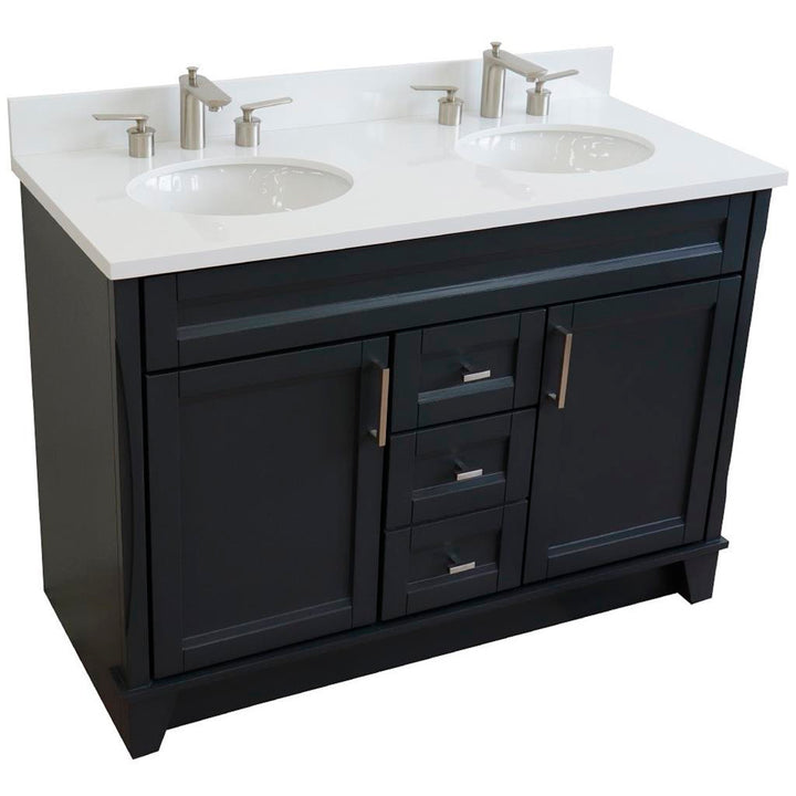 Bellaterra Home, Terni 49" Dark Gray Double Vanity, Oval Sink, White Quartz#top-options_white-quartz-top